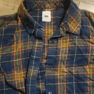 Womens Vans Navy and Orange Plaid Button Down Croptop - M